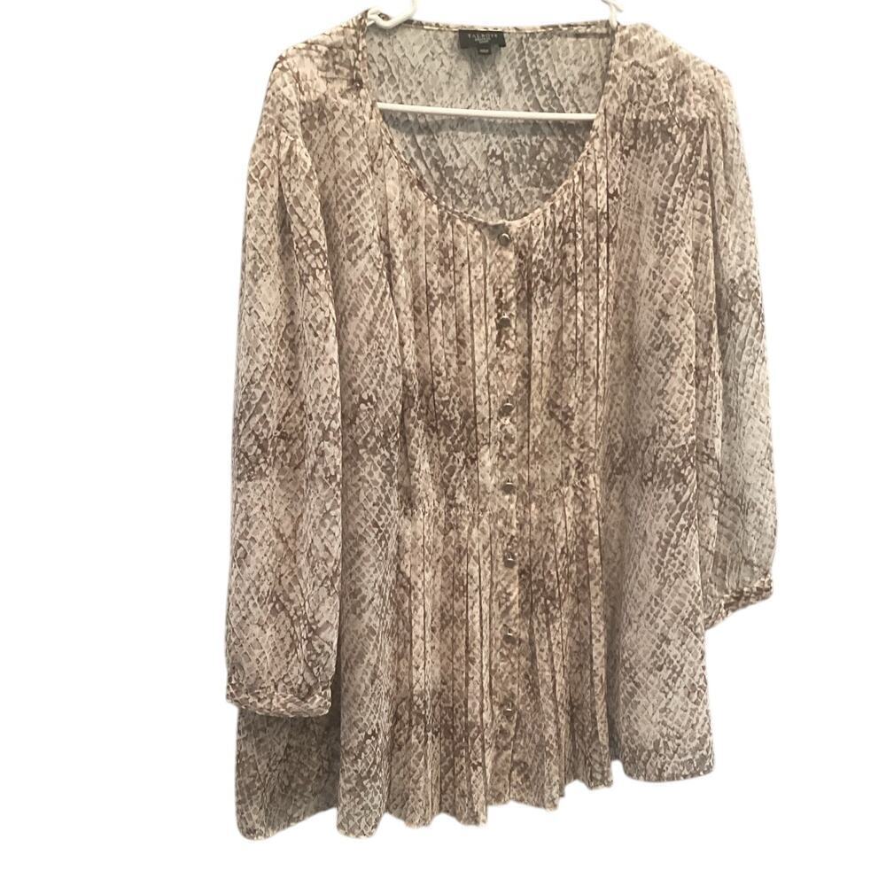 Talbots Womens Sheer Pleated Shirt Plus Size 20W 20 Snake Print‎ Office Top Work